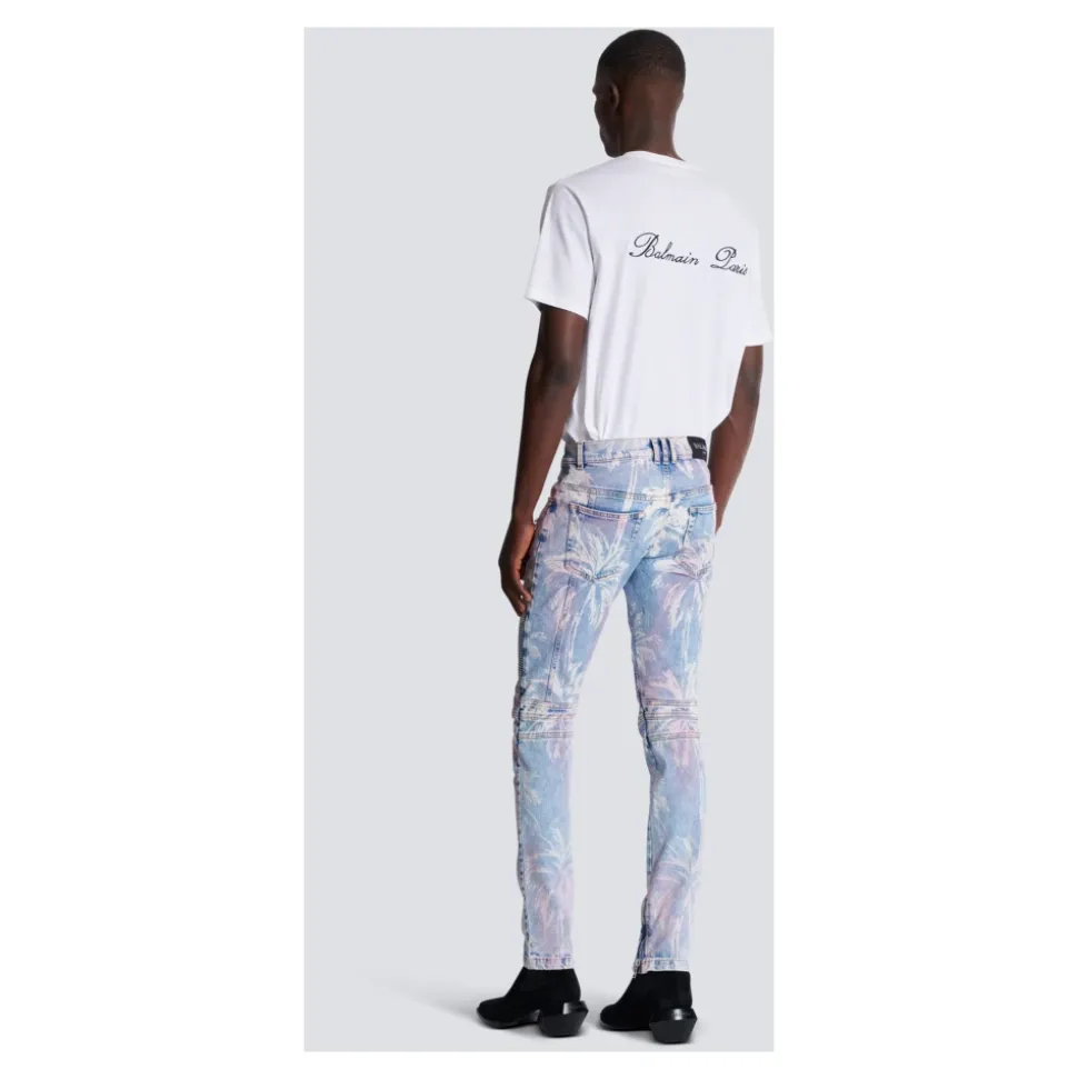 Palm Tree Print Biker Jeans