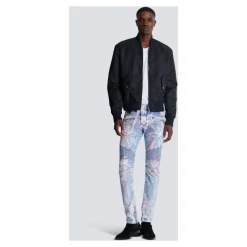 Palm Tree Print Biker Jeans