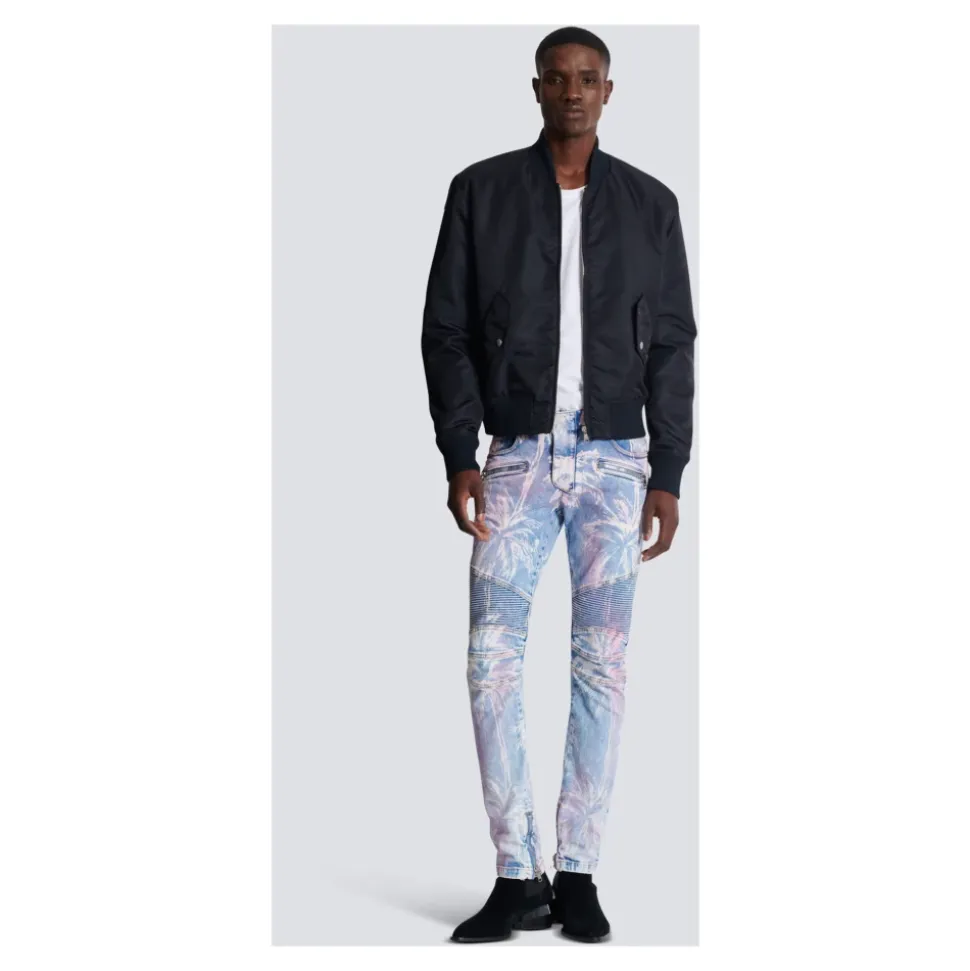 Palm Tree Print Biker Jeans