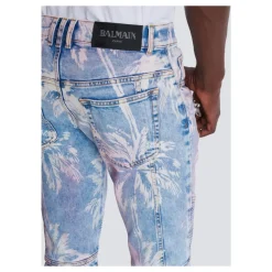 Palm Tree Print Biker Jeans
