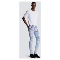 Palm Tree Print Biker Jeans