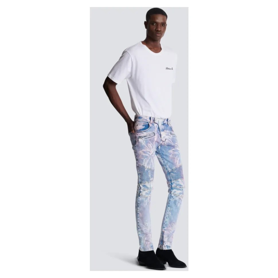 Palm Tree Print Biker Jeans