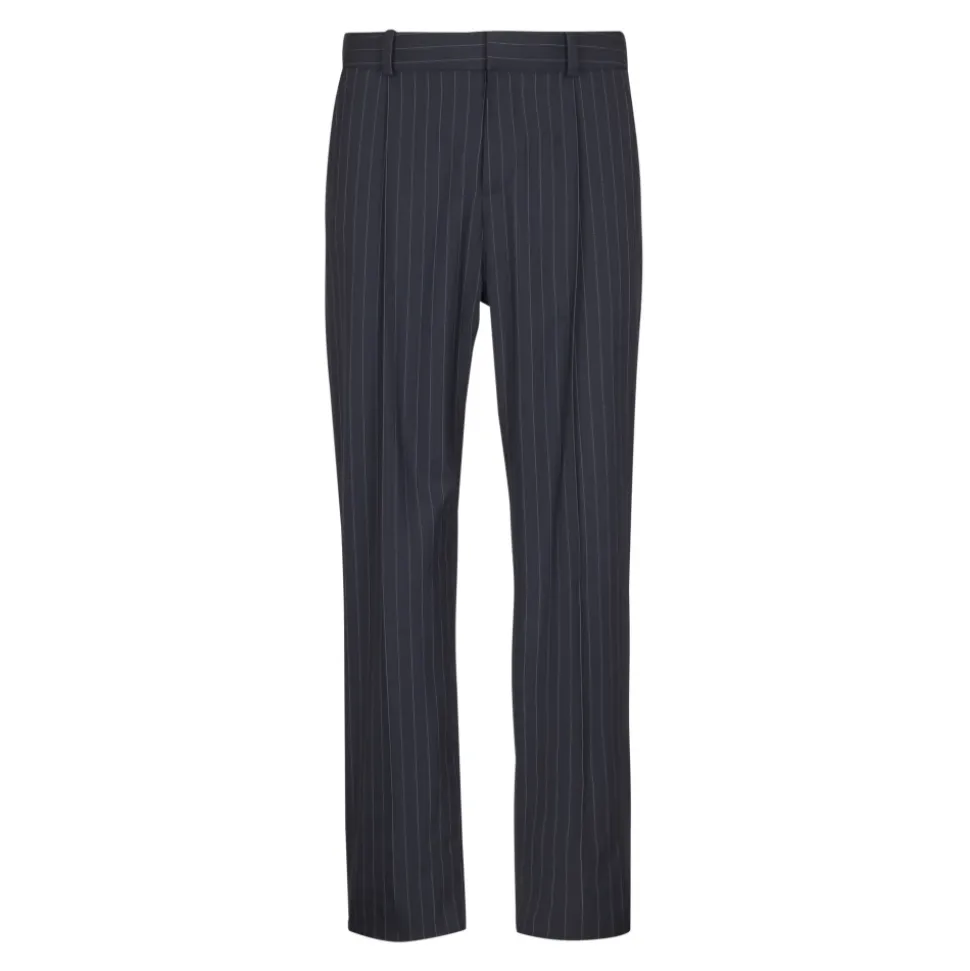 Pantalon droit en laine à rayures