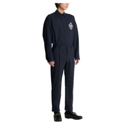 Pantalon droit en laine à rayures