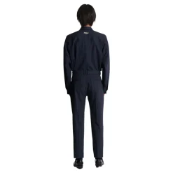 Pantalon droit en laine à rayures