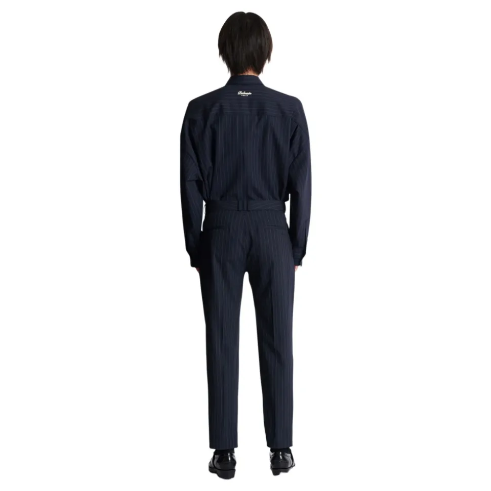 Pantalon droit en laine à rayures