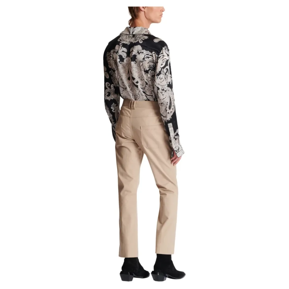 Pantalon Plissé en Gabardine de Coton