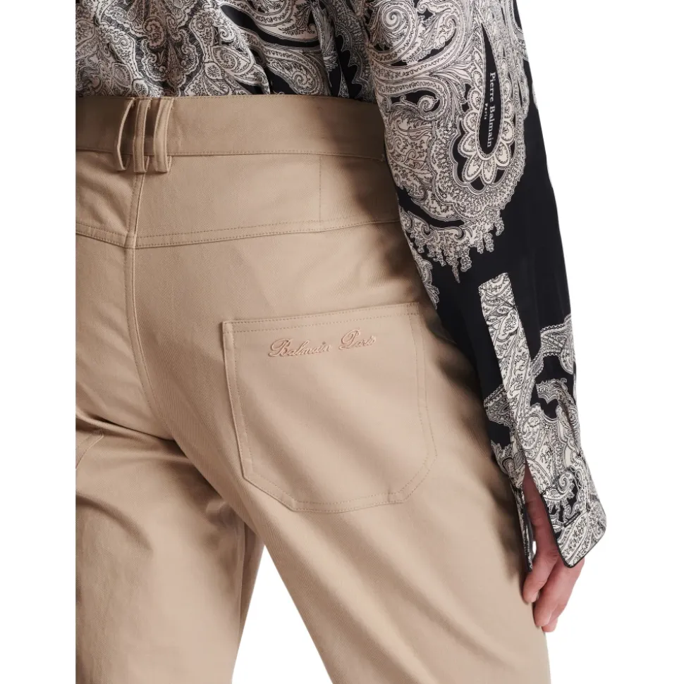 Pantalon Plissé en Gabardine de Coton