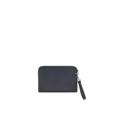Pochette en Cuir avec Plaque Logo et Fermeture à Glissière