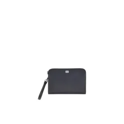 Pochette en Cuir avec Plaque Logo et Fermeture à Glissière