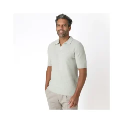 Polo vert d'eau col skipper maille crochetée