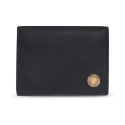 Portefeuille en Cuir Noir avec Appliqué Méduse