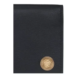 Portefeuille en Cuir Noir avec Appliqué Méduse