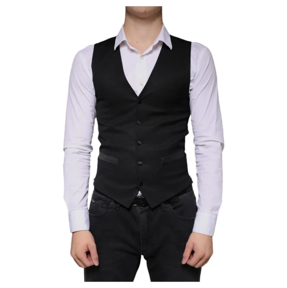 Robe de Gilet Formel en Laine Noire