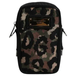 Sac bandoulière à motif léopard jacquard et plaque logo