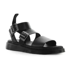 Sandalette en cuir ciré noir avec lanières