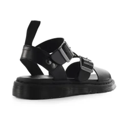 Sandalette en cuir ciré noir avec lanières