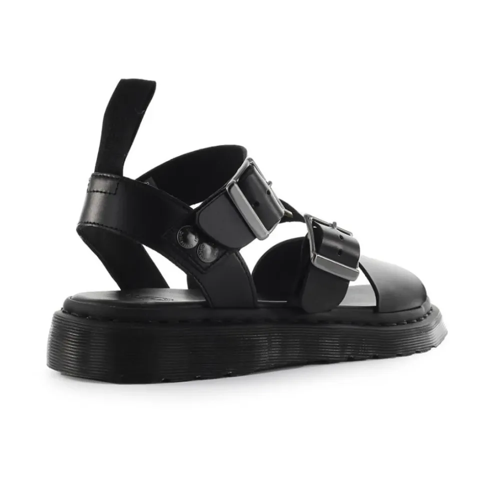 Sandalette en cuir ciré noir avec lanières