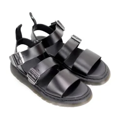 Sandalette en cuir ciré noir avec lanières
