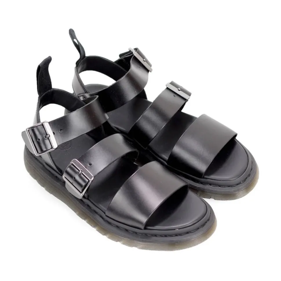 Sandalette en cuir ciré noir avec lanières