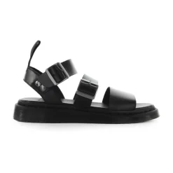 Sandalette en cuir ciré noir avec lanières