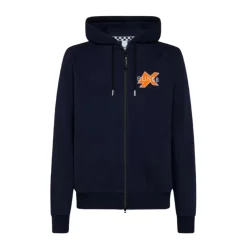 Sweat à Capuche Bleu Zippé Manches Longues