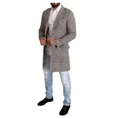 Trench-coat à carreaux gris avec poches