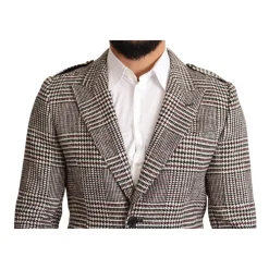 Trench-coat à carreaux gris avec poches