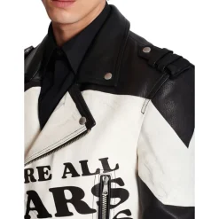 Veste biker en cuir imprimé T-shirt trompe-l'œil