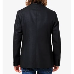 Veste Bleue en Laine avec Revers Cranté