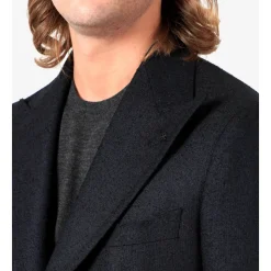 Veste Bleue en Laine avec Revers Cranté