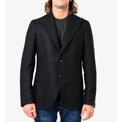 Veste Bleue en Laine avec Revers Cranté