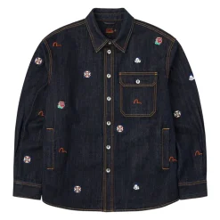 Veste chemise en jean coupe droite avec broderies intégrales