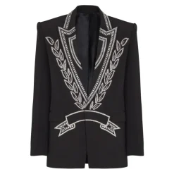 Veste croisée en crêpe à 1 bouton ornée de cristaux