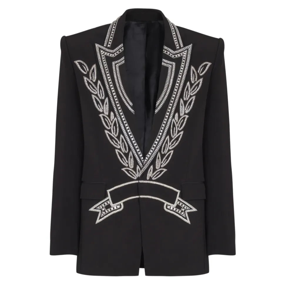 Veste croisée en crêpe à 1 bouton ornée de cristaux
