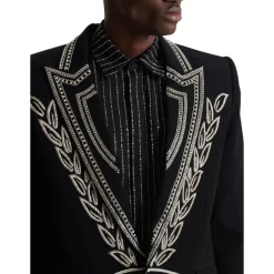 Veste croisée en crêpe à 1 bouton ornée de cristaux