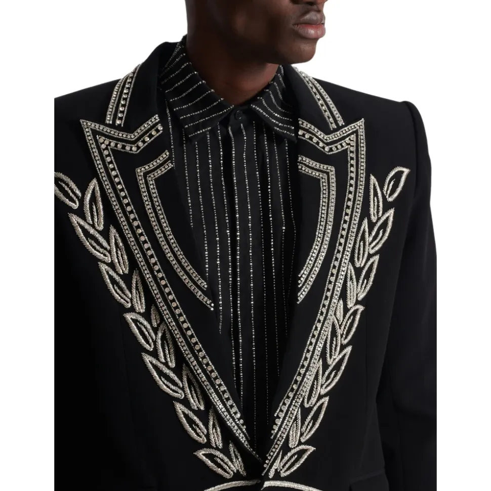 Veste croisée en crêpe à 1 bouton ornée de cristaux