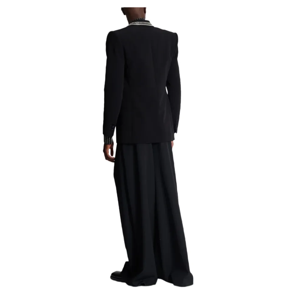 Veste croisée en crêpe à 1 bouton ornée de cristaux