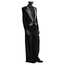 Veste croisée en crêpe à 1 bouton ornée de cristaux