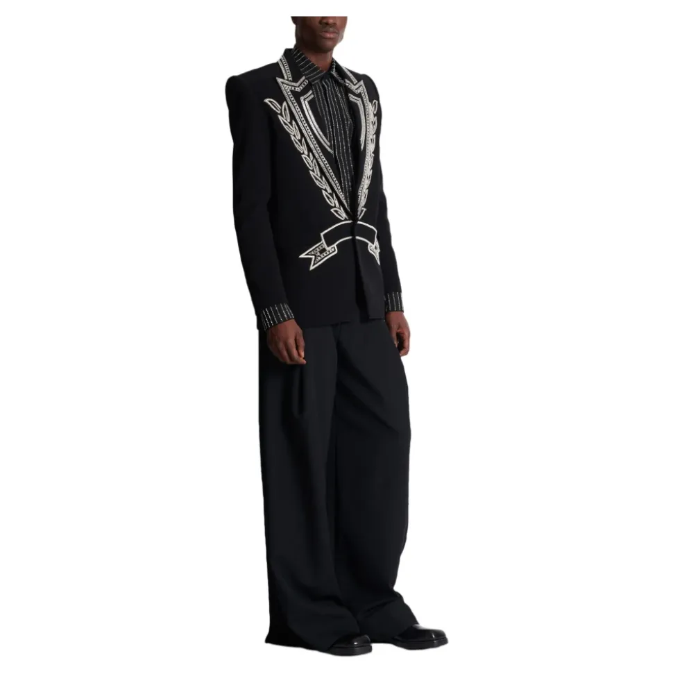 Veste croisée en crêpe à 1 bouton ornée de cristaux