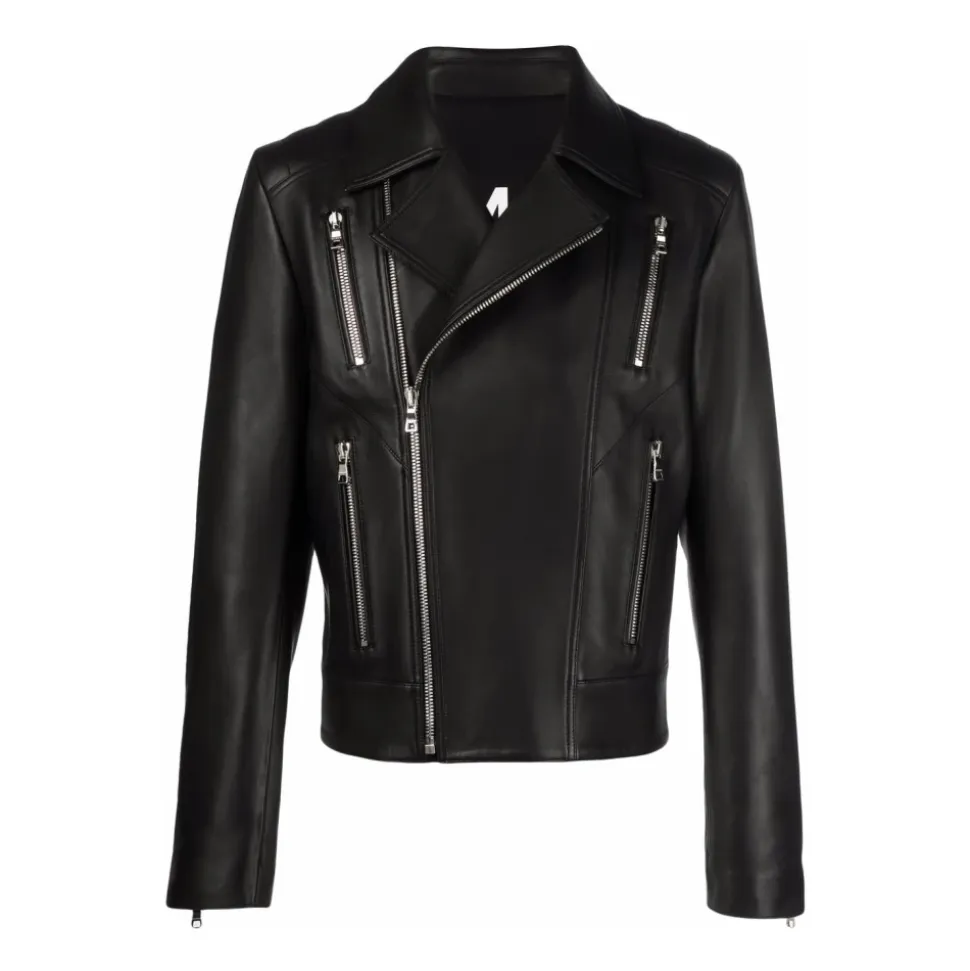 Veste de motard zippée en cuir