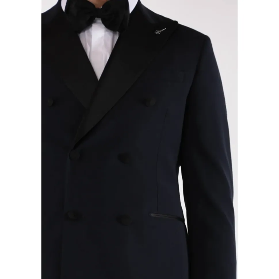 Veste de smoking à double boutonnage avec revers en satin