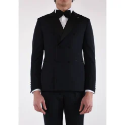 Veste de smoking à double boutonnage avec revers en satin