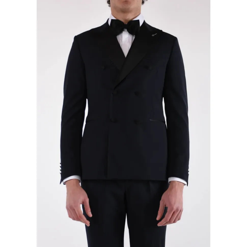 Veste de smoking à double boutonnage avec revers en satin