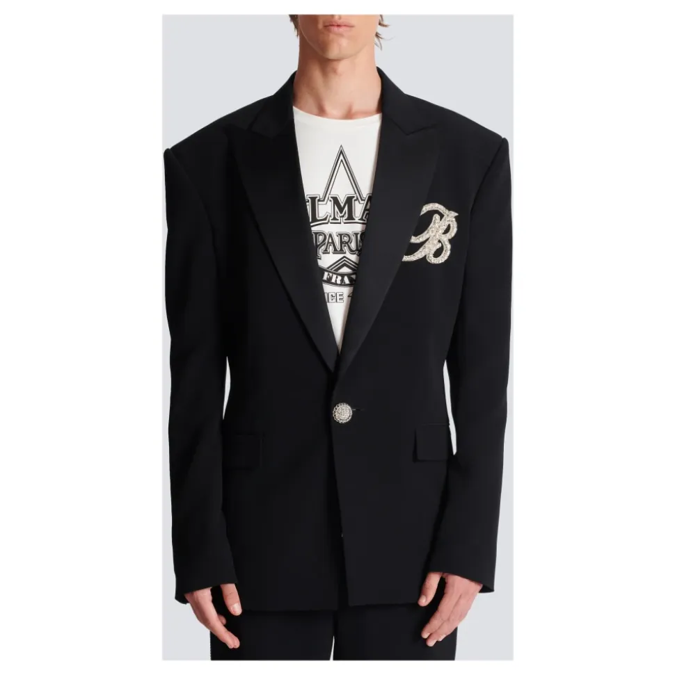 Veste en crêpe à 1 bouton avec cristaux