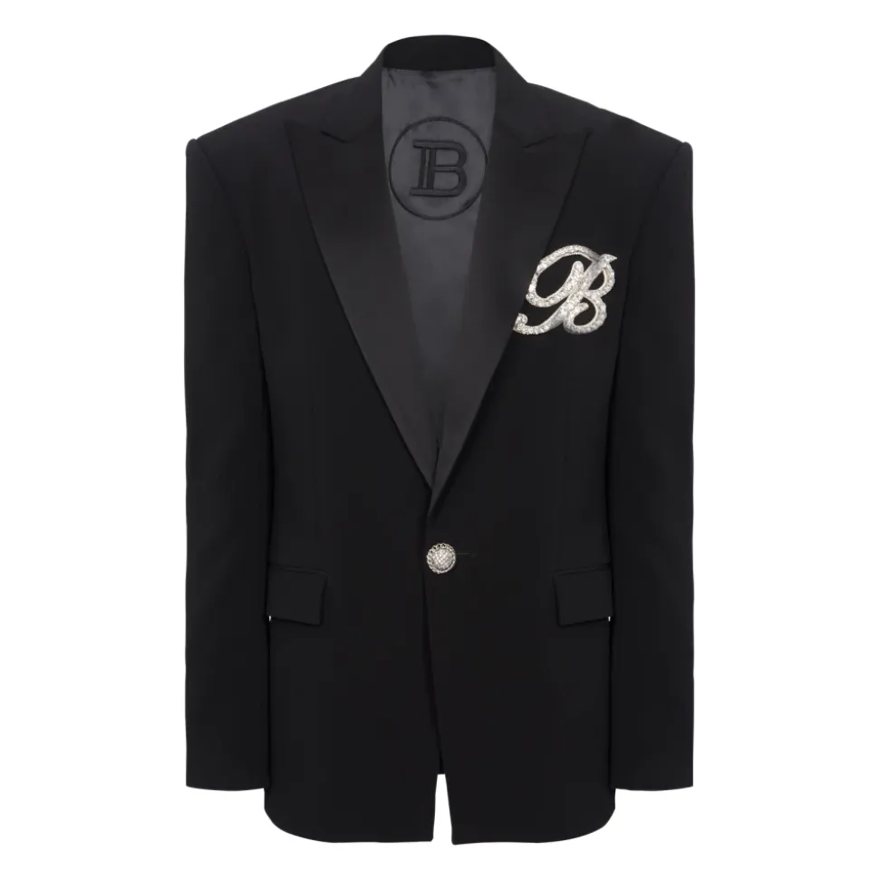 Veste en crêpe à 1 bouton avec cristaux