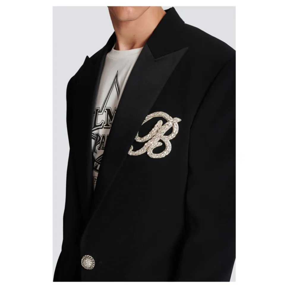 Veste en crêpe à 1 bouton avec cristaux
