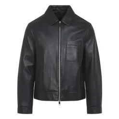 Veste en cuir avec col en peau de mouton retournée