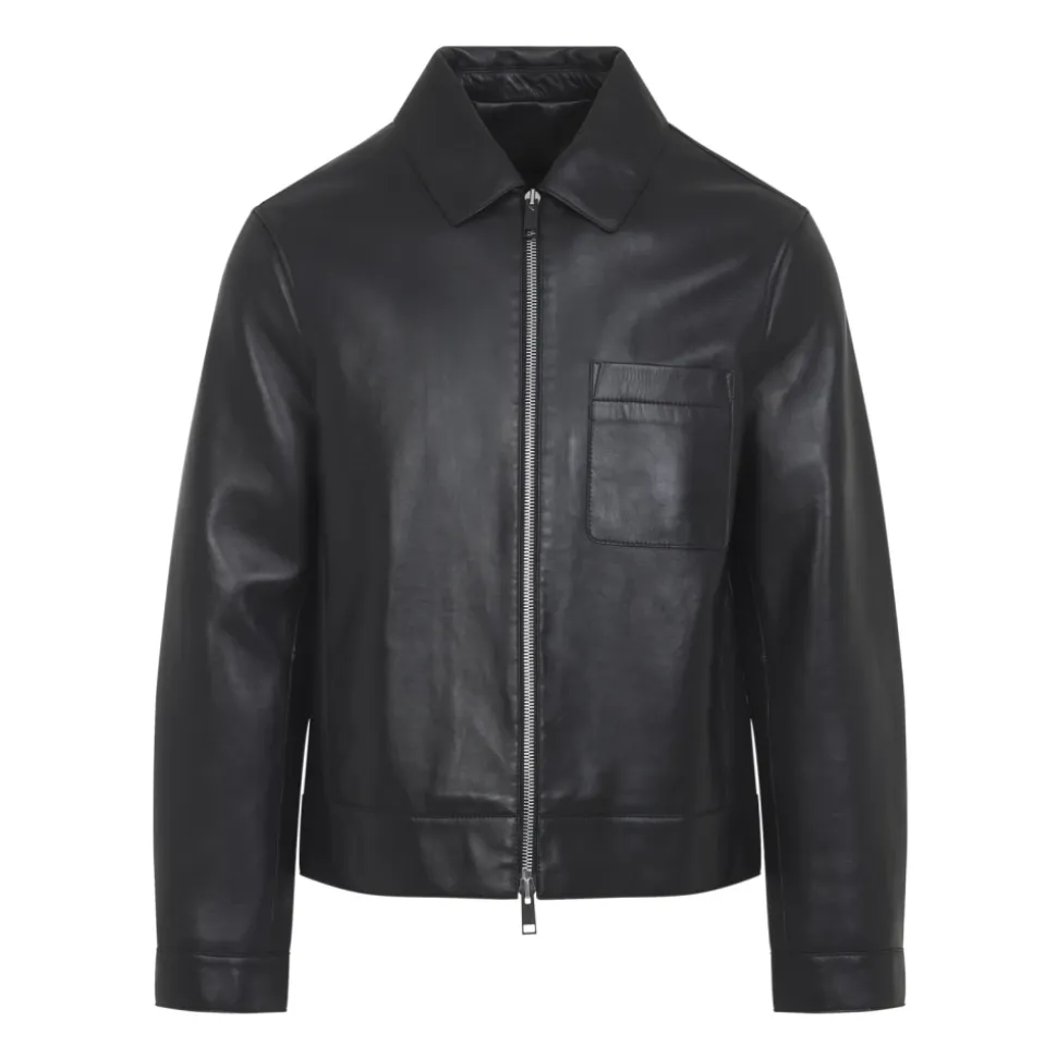 Veste en cuir avec col en peau de mouton retournée