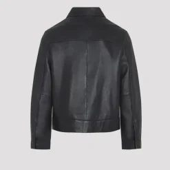 Veste en cuir avec col en peau de mouton retournée